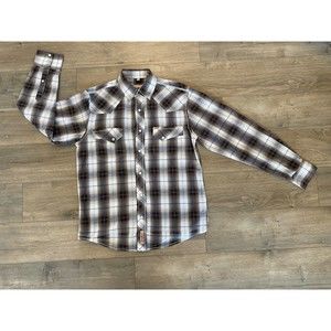 Rafter C Cowboy Mens S Pearl Snap Beige Plaid Long Sleeve Western Shirt